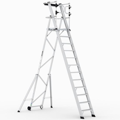 Складская профессиональная алюминиевая стремянка 12 ступеней с опорами CAGSAN арт.КPN11 от магазина ЛесКонПром.ру