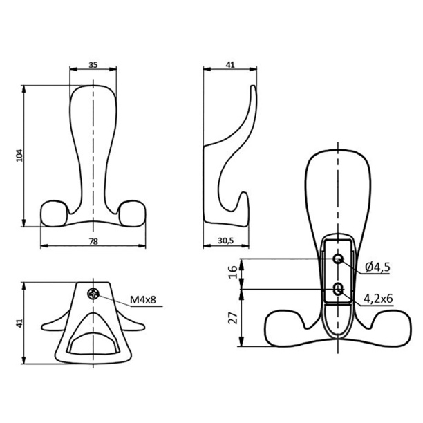 Крючок мебельный Toled A0 хром от магазина ЛесКонПром.ру