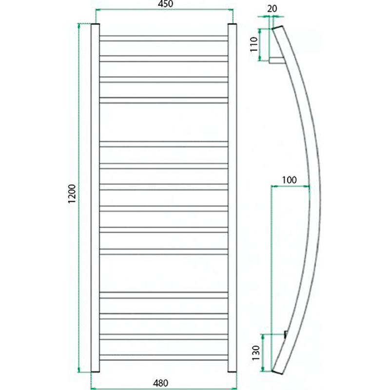 Водяной полотенцесушитель Grota Primo 480х1200 Хром от магазина ЛесКонПром.ру
