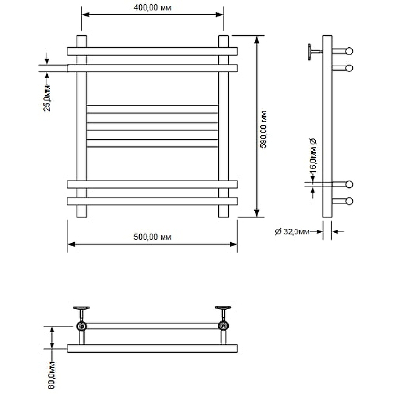 Водяной полотенцесушитель Aquanet Largo 60x40 266743 Хром от магазина ЛесКонПром.ру