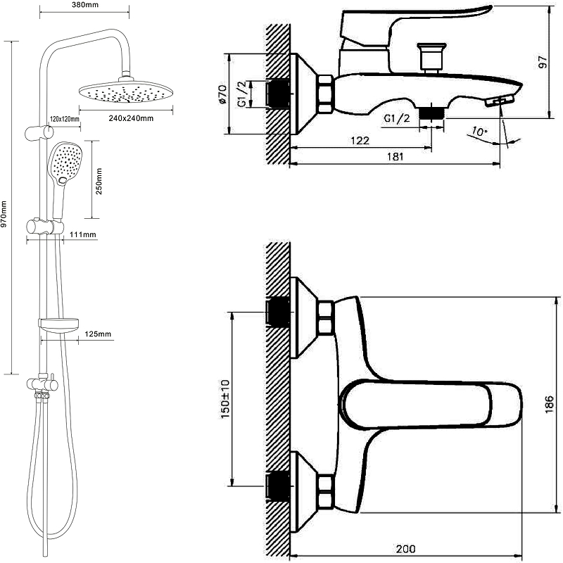 Душевая система Agger A2595000 Хром от магазина ЛесКонПром.ру