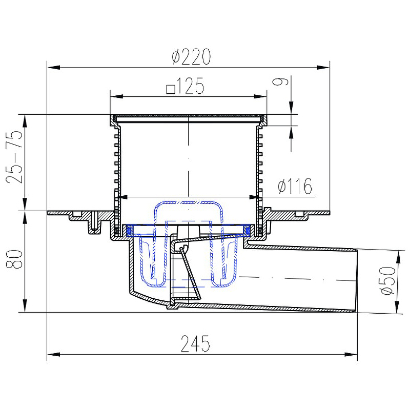 Душевой трап Paini 381A с решеткой Хром от магазина ЛесКонПром.ру