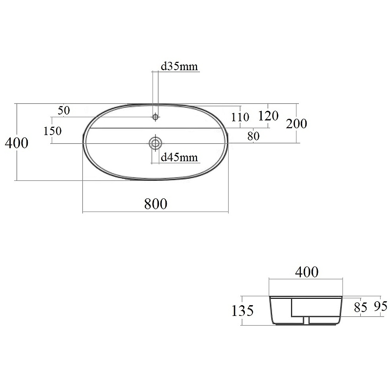 Раковина Bond 80 S01-800 Белая глянцевая от магазина ЛесКонПром.ру