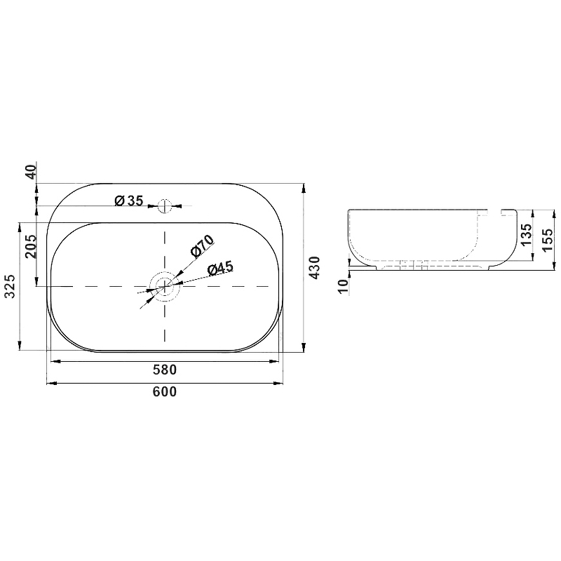 Раковина-чаша Melana 60 MLN-320327 Белая от магазина ЛесКонПром.ру