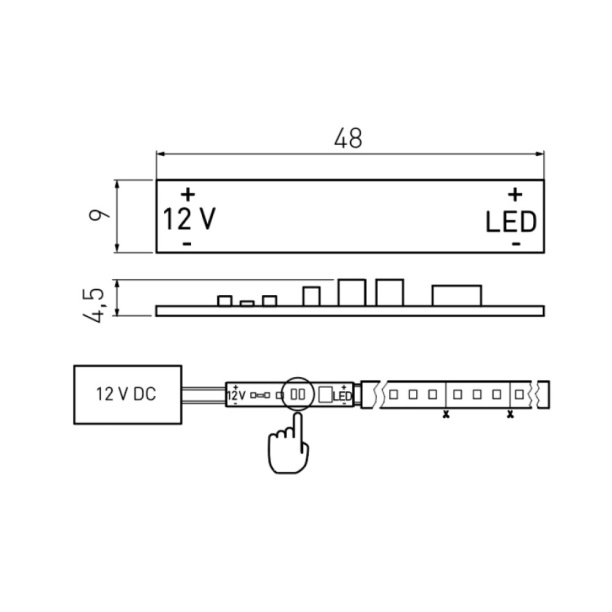 Выключатель сенсорный GTV для светодиодной ленты 12 В от магазина ЛесКонПром.ру