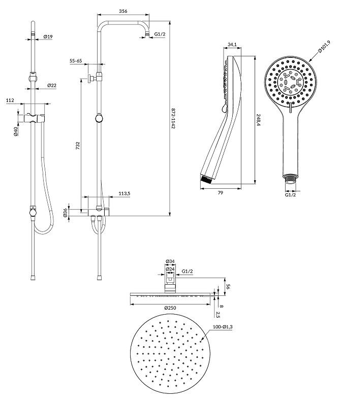 Душевая система Omnires Yosemite SYSYOSEMITELUXGL Золото от магазина ЛесКонПром.ру