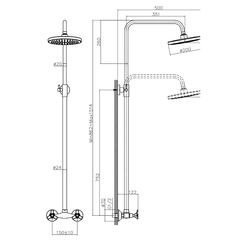 Душевая система Rossinka Q02-44 Хром от магазина ЛесКонПром.ру