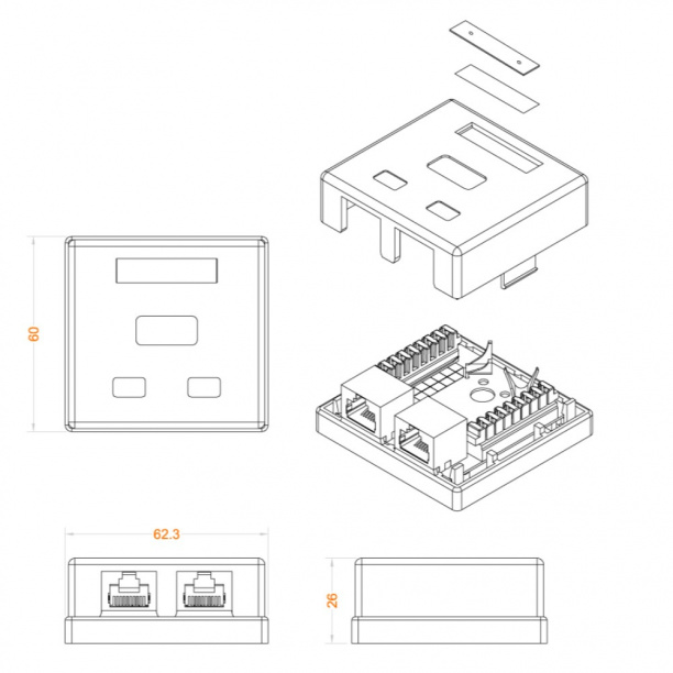 Розетка компьютерная 2-я Hyperline Cat5е от магазина ЛесКонПром.ру