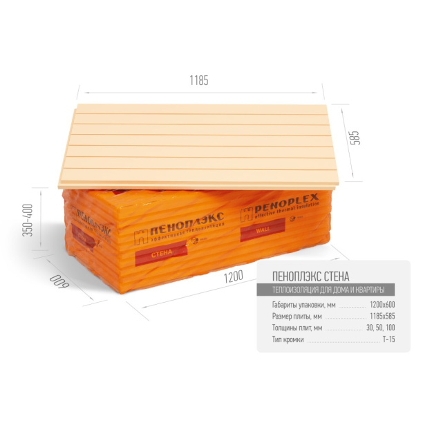 Экструдированный пенополистирол ПЕНОПЛЭКС СТЕНА 1185х585х50 мм от магазина ЛесКонПром.ру