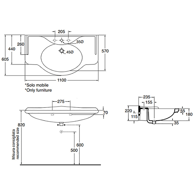 Раковина Azzurra Giunone 110 GIU200110/ALZA bi*1 Белая от магазина ЛесКонПром.ру