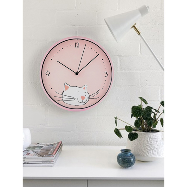 Часы настенные круглые Котик d25 см розовые от магазина ЛесКонПром.ру