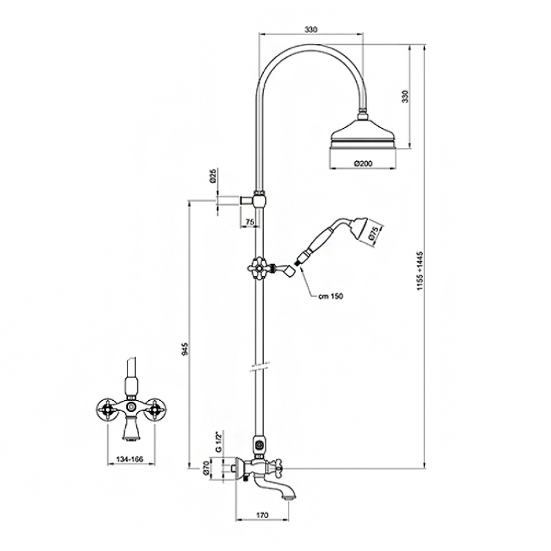 Душевая система Webert Ottocento OT721208010 Золото от магазина ЛесКонПром.ру