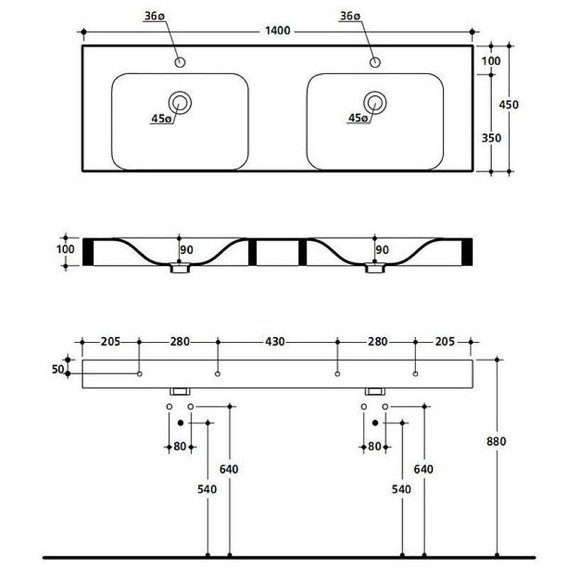 Раковина Kerasan Cento 140 353601*1 двойная Белая от магазина ЛесКонПром.ру