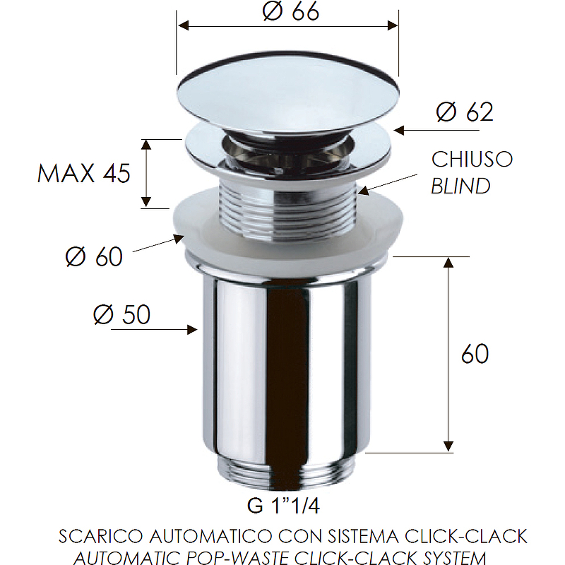 Донный клапан Remer 904CC114 click-clack Хром от магазина ЛесКонПром.ру