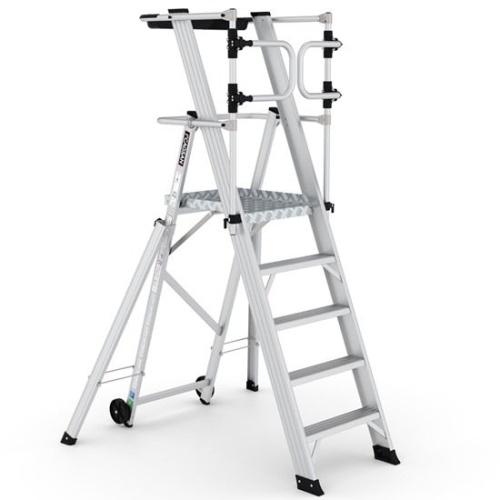 Складская профессиональная алюминиевая стремянка 5 ступеней с опорами CAGSAN арт.КPN4 от магазина ЛесКонПром.ру