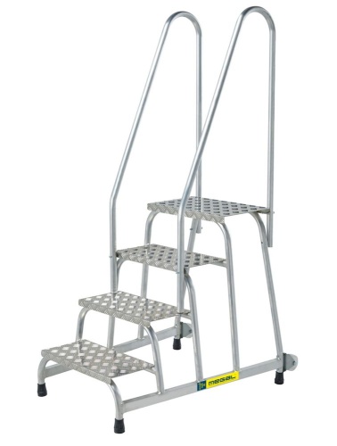 МОНТАЖНАЯ ПОДСТАВКА MEGAL (ТИП 1) 3 СТУПЕНИ С ДВУМЯ ПОРУЧНЯМИ С КОЛЕСАМИ от магазина ЛесКонПром.ру