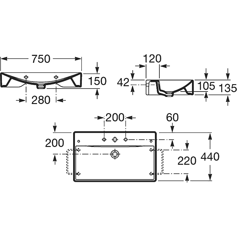 Раковина Roca Diverta 75 327110000 Белая от магазина ЛесКонПром.ру