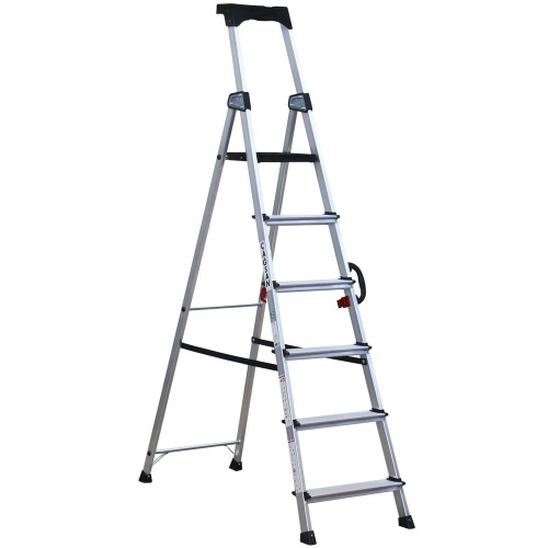 Стремянка профессиональная алюминиевая c лотком Cagsan HAZAR 6 ступеней (арт. HA105) от магазина ЛесКонПром.ру