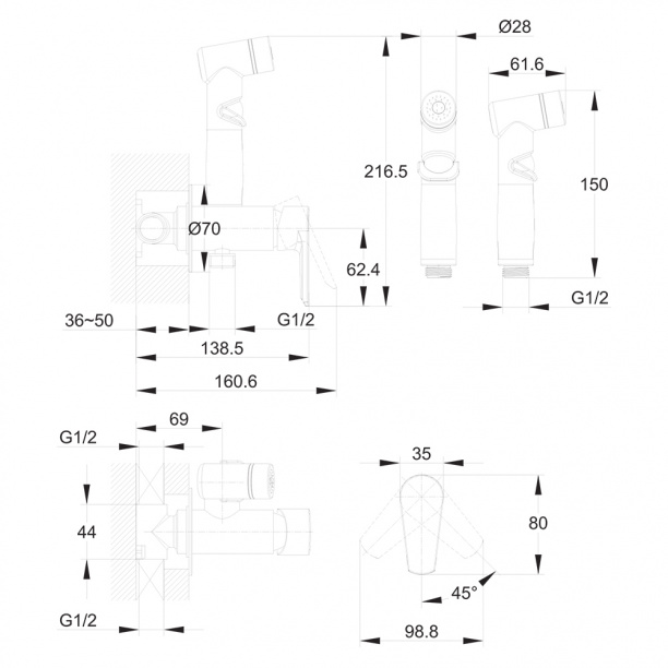 Гигиенический душ Cersanit Vero встраиваемый хром от магазина ЛесКонПром.ру