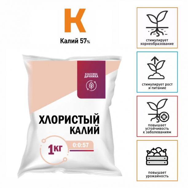 Удобрение минеральное Хлористый калий Классика дачника 1 кг от магазина ЛесКонПром.ру