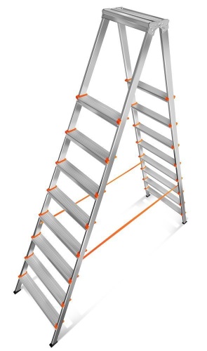 Двухсторонняя стремянка алюминиевая Эйфель 8 ступеней (арт. Мастер 80 - 208) от магазина ЛесКонПром.ру
