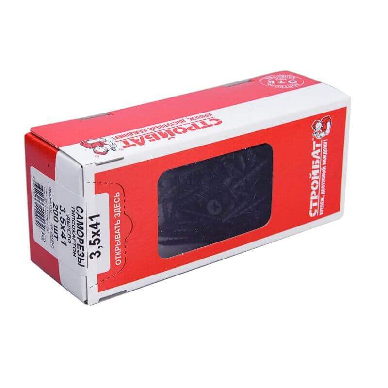 Саморез остроконечный фосфатированный гипсокартон-дерево СТРОЙБАТ 3,5х41 200 шт от магазина ЛесКонПром.ру