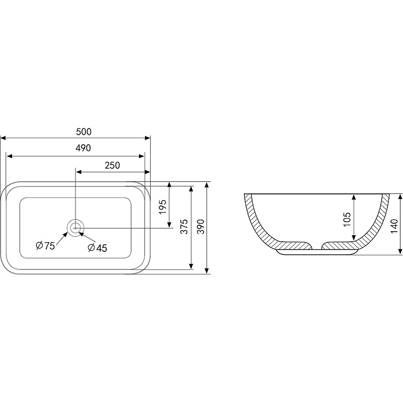 Раковина-чаша Abber Rechteck 46 AC2200 Белая от магазина ЛесКонПром.ру