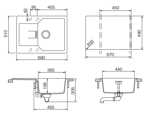 Кухонная мойка + MANHATTAN 45D CRISTALITE 701003 SCHOCK от магазина ЛесКонПром.ру