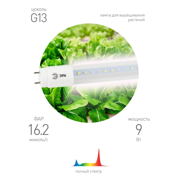 Фитолампа для растений Эра 9 Вт Т8 G13 LED полный спектр от магазина ЛесКонПром.ру