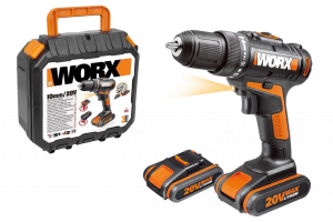 Дрель-шуруповерт WORX WX101.1 аккумуляторная 20V 30Нм, с двумя АКБ на 1.5Ач и ЗУ, в кейсе