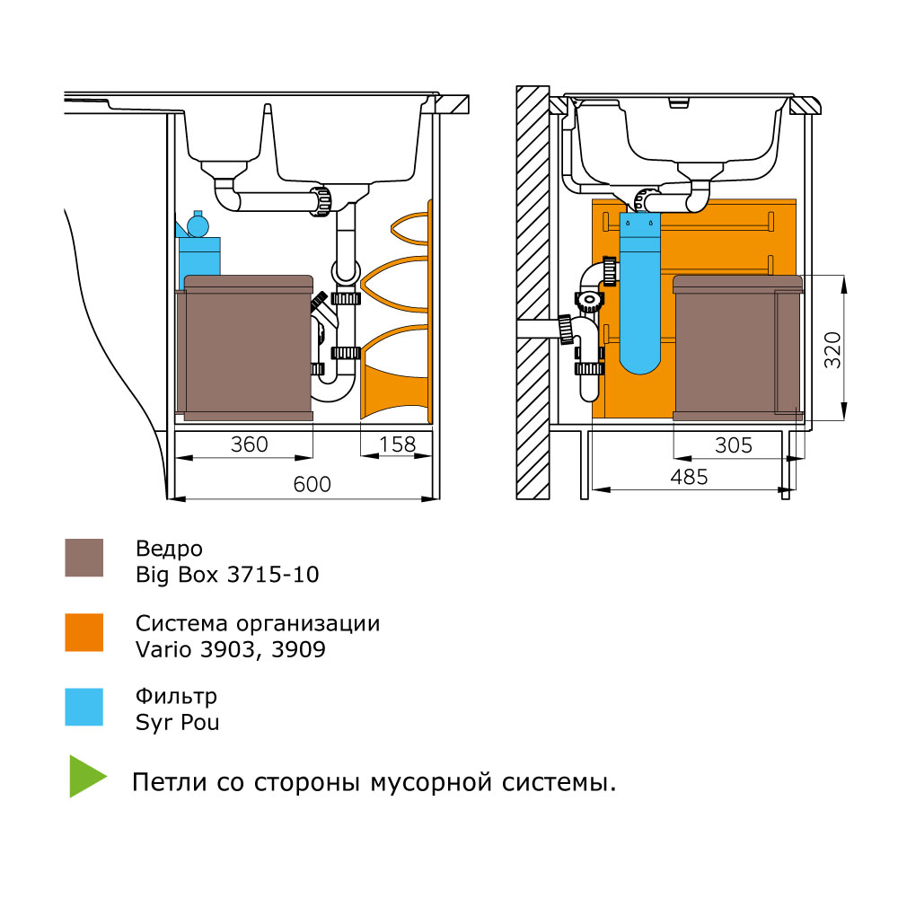 Встроенное мусорное ведро Hailo 15л BIG-BOX 3715-10 от магазина ЛесКонПром.ру