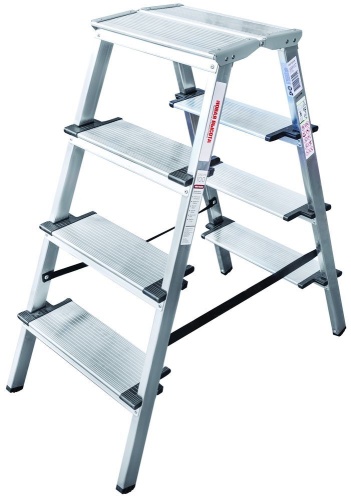 Стремянка алюминиевая двухсторонняя с широкой ступенью Новая Высота 4 ступени (арт. 1127204) от магазина ЛесКонПром.ру