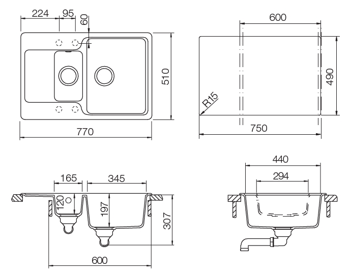 Кухонная мойка CAMBRIDGE 60D CRISTALITE 700706 от магазина ЛесКонПром.ру