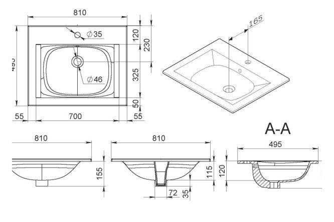 Раковина встраиваемая AM.PM Spirit 80529476 от магазина ЛесКонПром.ру