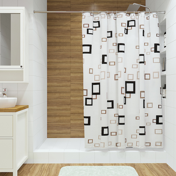 Штора для ванной Fora Графика 180х180 см текстиль бело-бежевый от магазина ЛесКонПром.ру