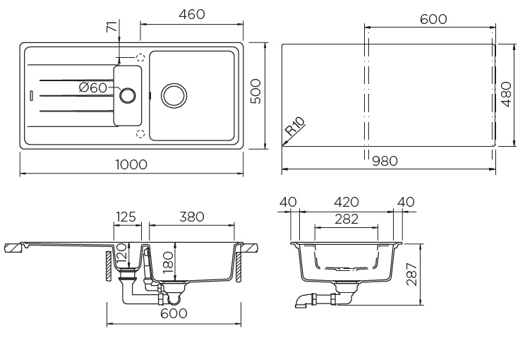 Кухонная мойка ELEMENT 60D CRISTALITE 700949 от магазина ЛесКонПром.ру
