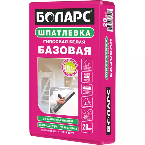 Шпатлевка гипсовая БОЛАРС БАЗОВАЯ белая, 20 кг от магазина ЛесКонПром.ру