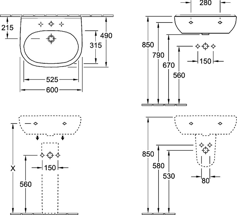 Раковина Villeroy&Boch O.Novo 60 51606001 Альпийский белый от магазина ЛесКонПром.ру
