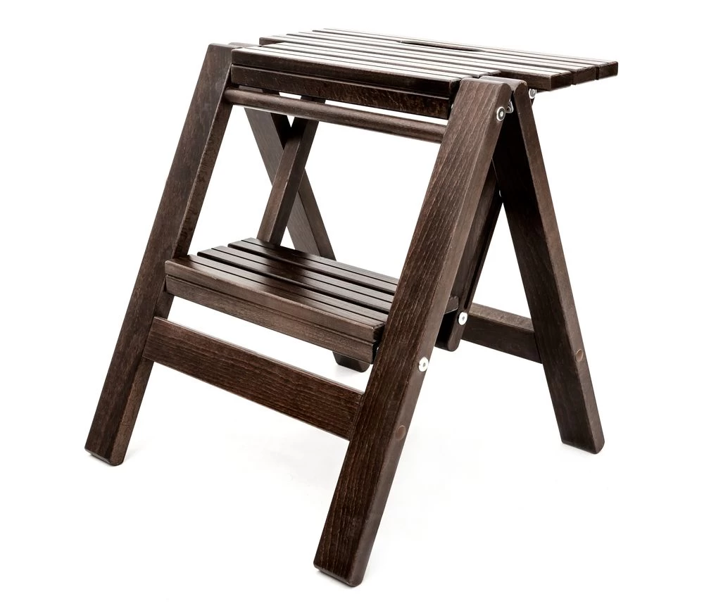 Стремянка-табурет деревянная с широкими ступенями Hoz-Block Микки 2 ступени Венге (арт. СДМТ-2В) от магазина ЛесКонПром.ру