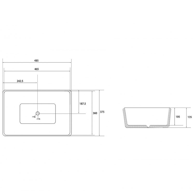 Раковина-чаша Abber Rechteck 48 AC2212 Белая от магазина ЛесКонПром.ру