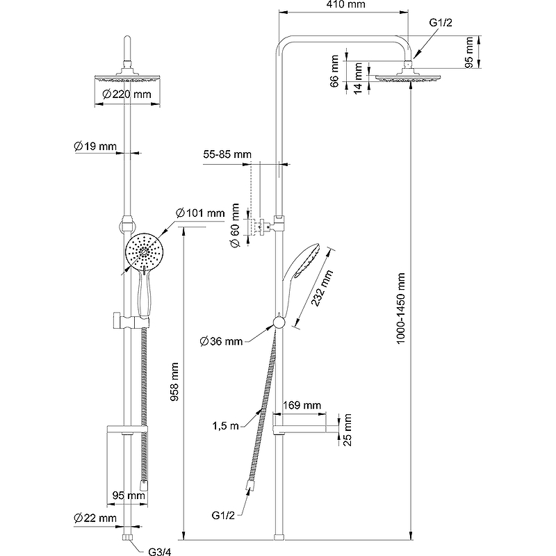 Душевая система Swedbe Calypso 5072 Хром от магазина ЛесКонПром.ру