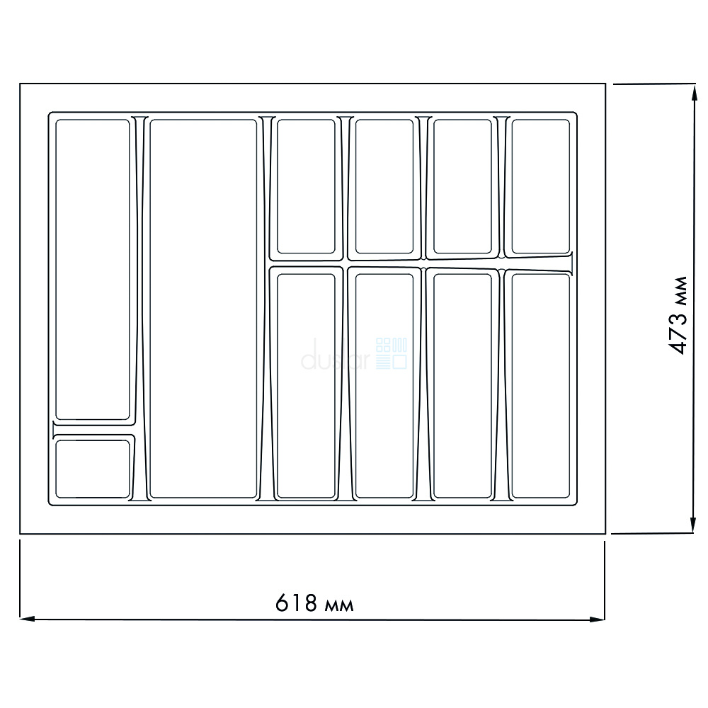 Лоток для столовых приборов LINE, на ширину 700 мм, размер - 618x473х56 мм, белый глянец Dirks от магазина ЛесКонПром.ру