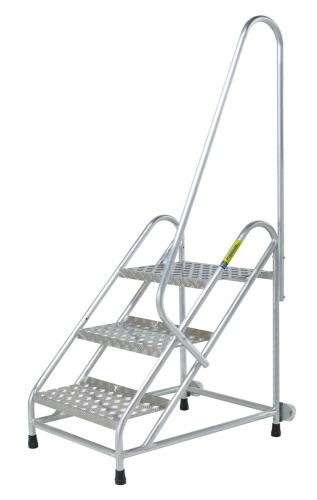 МОНТАЖНАЯ ПОДСТАВКА MEGAL (ТИП 2) 3 СТУПЕНИ С ОДНИМ ПОРУЧНЕМ С КОЛЕСАМИ от магазина ЛесКонПром.ру