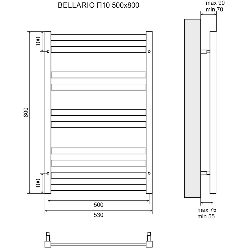 Электрический полотенцесушитель Lemark Bellario П10 50х80 LM68810EBL Черный от магазина ЛесКонПром.ру