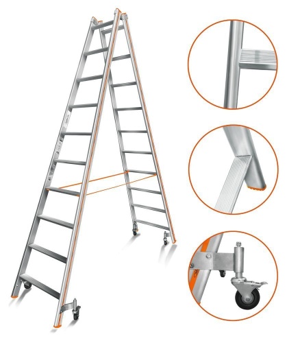 Двухсторонняя стремянка алюминиевая Эйфель 10 ступеней (арт. Комфорт - Профи 210 Роллер) от магазина ЛесКонПром.ру