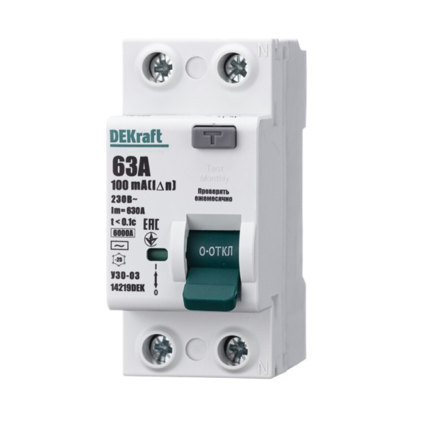 УЗО DEKraft 2п 63 А 100 мА от магазина ЛесКонПром.ру