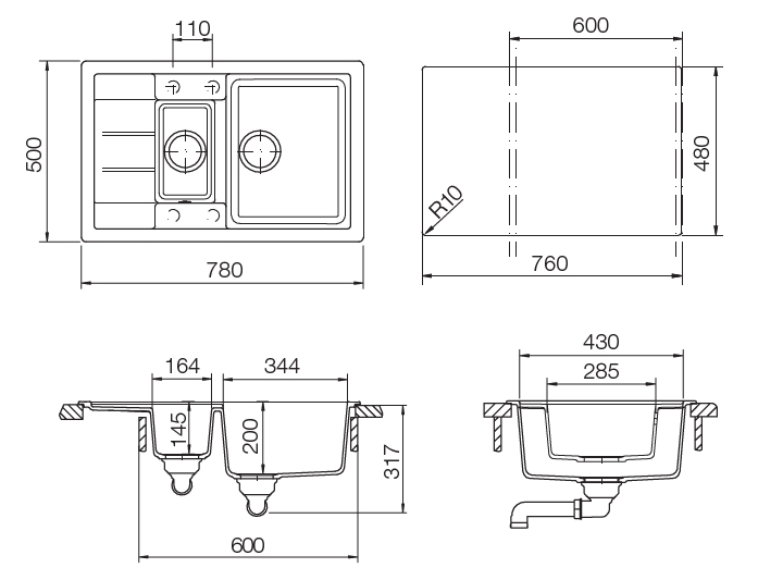 Кухонная мойка ASTER 60D CRISTALITE 700766 от магазина ЛесКонПром.ру
