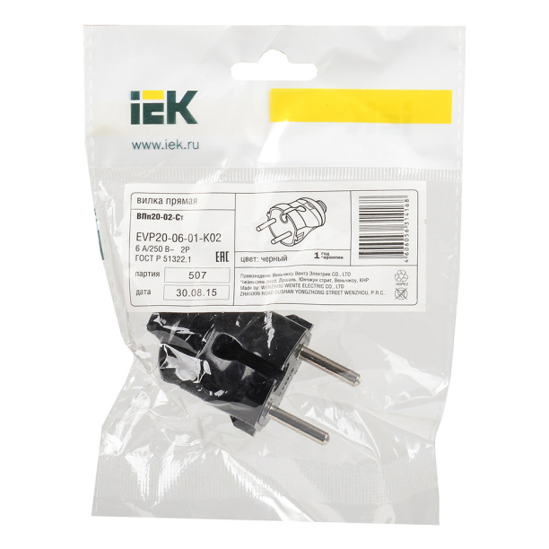 Вилка без заземления ИЭК черная от магазина ЛесКонПром.ру