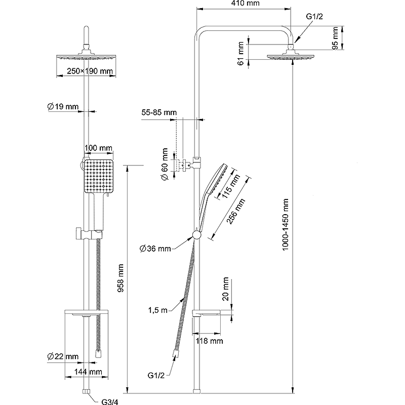 Душевая система Swedbe Calypso 5076 Хром от магазина ЛесКонПром.ру