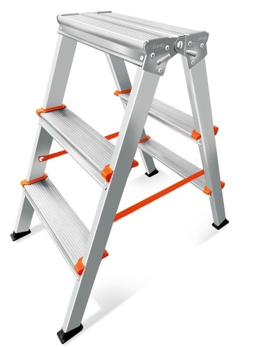 Двухсторонняя стремянка алюминиевая Эйфель 3 ступени (арт. Библио 80 - 203) от магазина ЛесКонПром.ру